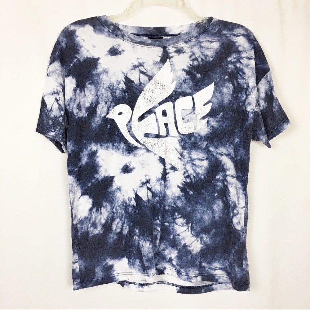 Modern Lux blue tie dye peace dove graphic tee